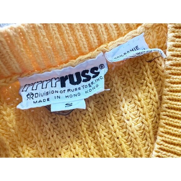 Vintage RUSS Yellow Cable Knit Sleeveless Sweater 80s / 90s Size Sm - Picture 6 of 7